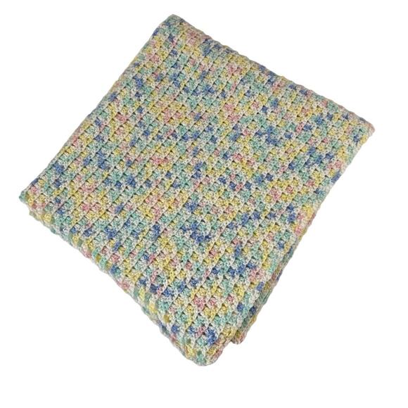 Handmade Crocheted Baby Blanket Pink Blue Pastel Lap Afghan 26x28 Gender Neutral - Picture 1 of 8